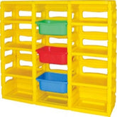Huitich kids toys storage cabinet in yellow with colorful bins for organized playroom storage